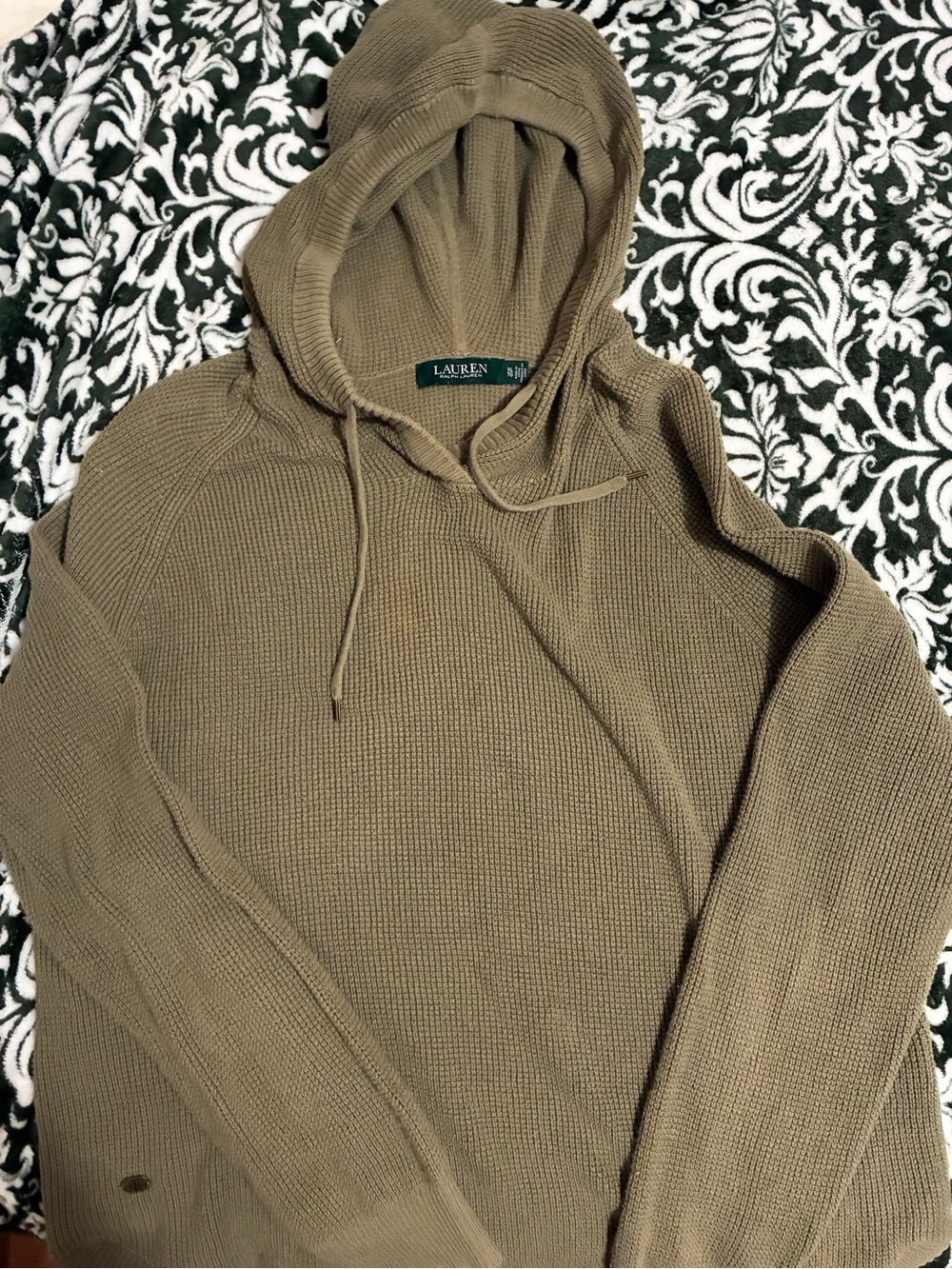 Lauren Ralph Lauren Olive Waffle-Knit Hoodie Sweater